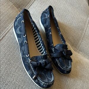 Coach Navy Patterned Loafers with Bow